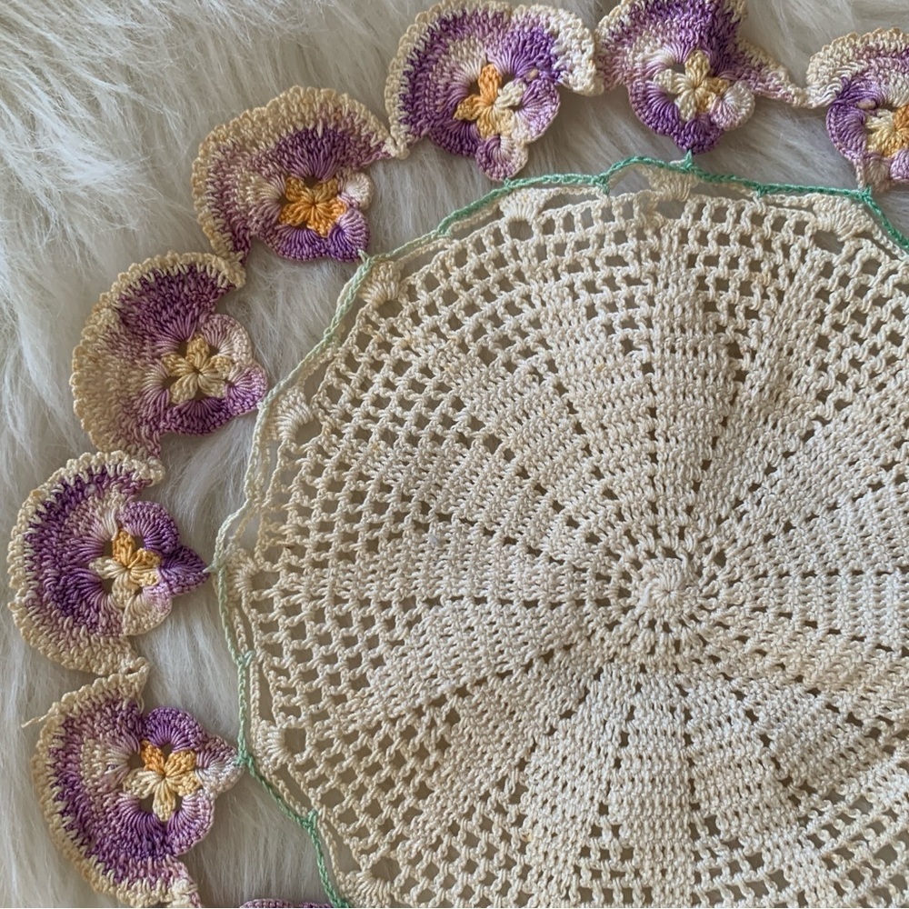 Handmade Crochet Doily with Purple Flowers - Picture 8 of 13